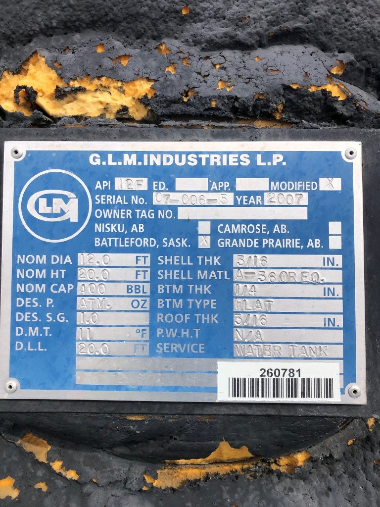 400 BBL GLM Insulated Storage Tank – 2007 — product image 6 of 6