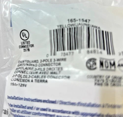 Leviton 165-1547 Yellow Dustguard Grounding Connector 15A 125V — product image 3 of 3