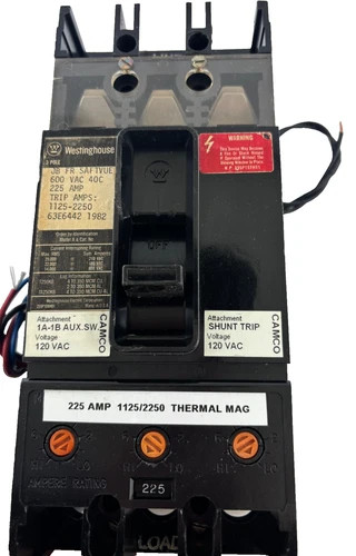 Westinghouse JB3225 225A 600V 3-Pole Thermal Magnetic Circuit Breaker with Shunt Trip and Auxiliary Switch — product image 4 of 6
