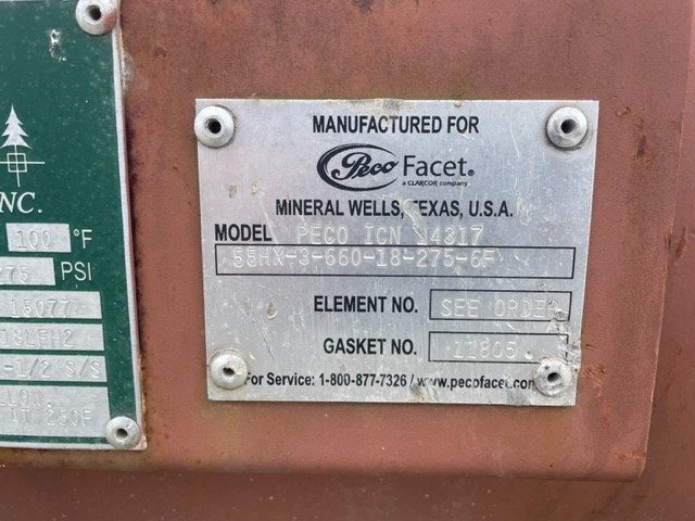 PECO Facet Horizontal Coalescer Filter Housing 18" x 6'7" Model 55HX-3-660-18-275-6F — product image 5 of 12
