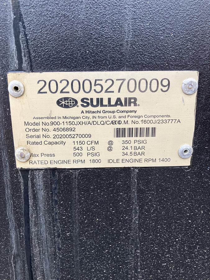 Sullair 900/1150XH Portable Diesel Air Compressor — product image 3 of 7