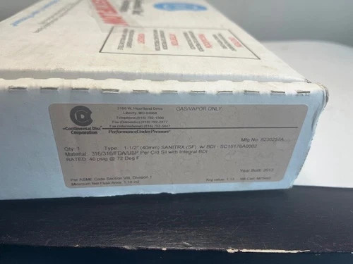 Continental Disc Sanitrx SF Rupture Disc 1-1/2" 40 PSIG @ 72°F — product image 2 of 4