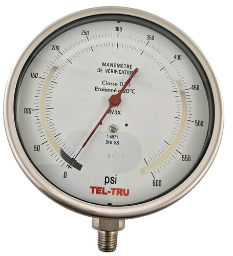 Tel-Tru MV3X Industrial Pressure Gauge 0-600 PSI Stainless Steel