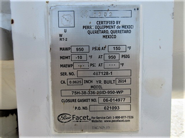 Peco Facet 75H Horizontal Gas Filter Separator, 36" ID x 7'6", 950 PSIG — product image 5 of 13