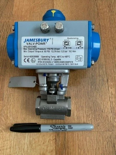 Jamesbury 3/4" Ball Valve 3600XTB with Valv-Powr VPVL051DABD Pneumatic Actuator — primary product image
