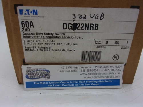 Eaton DG322UGB General Duty Safety Switch 60A 240V 3-Pole Non-Fusible NEMA 1 — primary product image