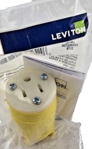 Leviton 1547 Dustguard Grounding Connector, 15A 125V, 2-Pole 3-Wire, Female, Yellow - Box of 10 — primary product image