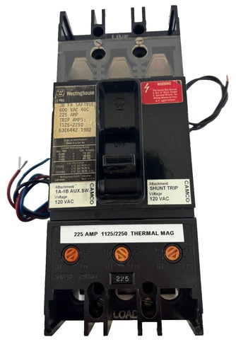 Westinghouse JB3225 225A 600V 3-Pole Thermal Magnetic Circuit Breaker with Shunt Trip and Auxiliary Switch — primary product image