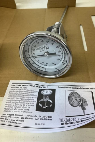 WIKA Trend Adjustable Angle Bi-Metal Thermometer, 6" Stem, 0-250°F — primary product image