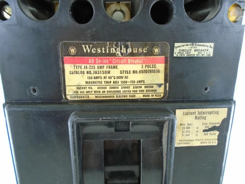Westinghouse Type JA Circuit Breaker JA3150W 3P 150A 600V — product image 2 of 5
