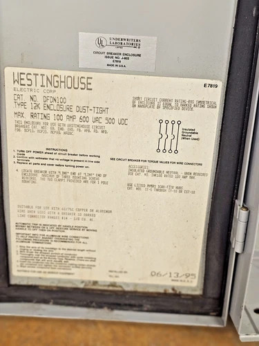 Westinghouse DFDN100 Dust-Tight Circuit Breaker Enclosure — product image 2 of 9