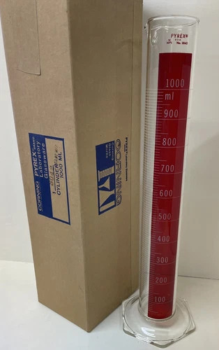 Corning Pyrex 3042 1000mL Lifetime Red Single Scale TC Graduated Cylinder