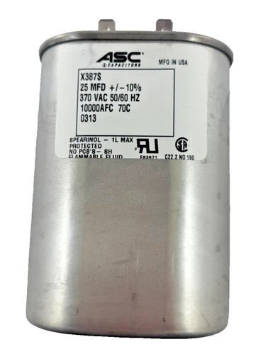 ASC X387S Motor Run Capacitor 25 MFD 370 VAC — primary product image