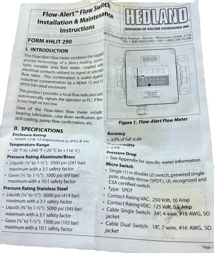 Hedland Flow-Alert Flow Switch H601A-001-F1 — product image 7 of 7