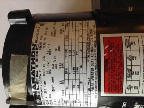 Marathon Electric Black Max 1/3 HP Inverter Duty AC Motor 7VM56H17T200A P — product image 2 of 2