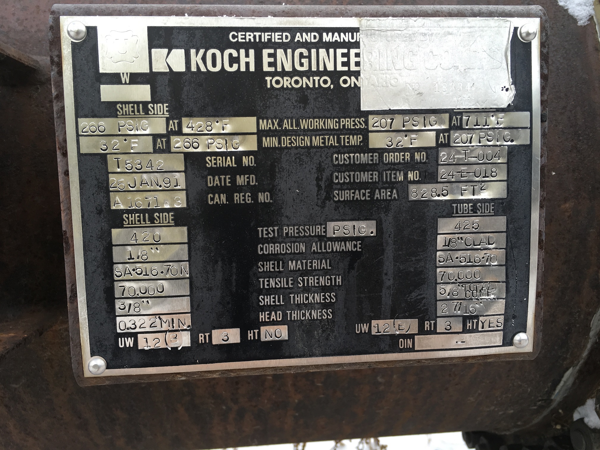 Koch Engineering Shell and Tube Heat Exchanger T5342, 828.5 ft² — product image 5 of 5