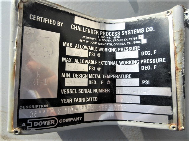 Challenger Process Systems Horizontal Separator 36" OD x 10' S/S — product image 9 of 10