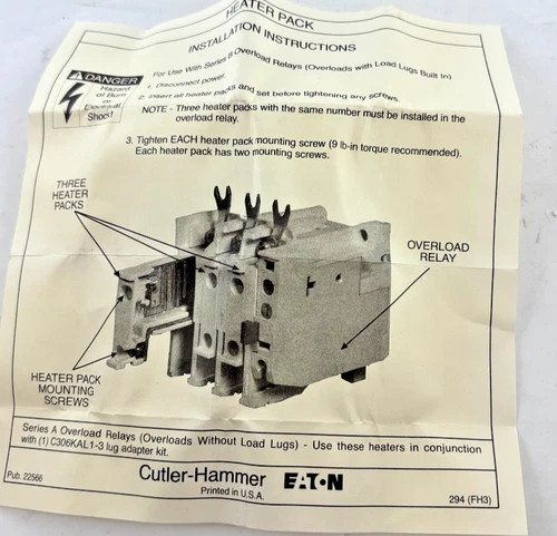 EATON Cutler-Hammer H2002B-3 Freedom Series Heater Pack, 0.375 - 0.607 Amp, Set of 3 — product image 6 of 6