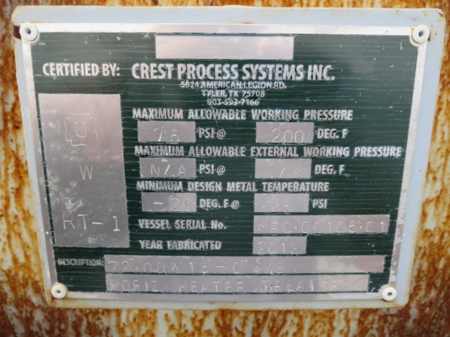Crest Process Systems Horizontal Heater Treater 72" x 15' — product image 11 of 12