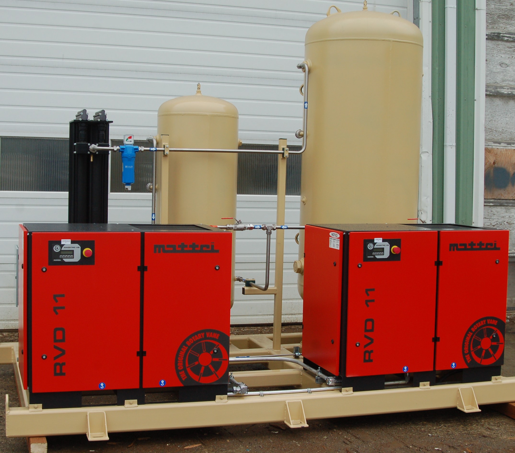 Mattei RVD11H 15 HP Rotary Vane Air Compressor System with Xebec MAD55 Dryer and 120-Gallon Receiver