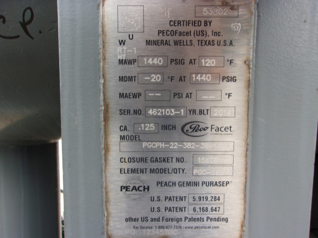 PECOFacet Peach Gemini PuraSep Horizontal Gas Coalescer PGCPH-22-382-38-1440 — product image 11 of 12