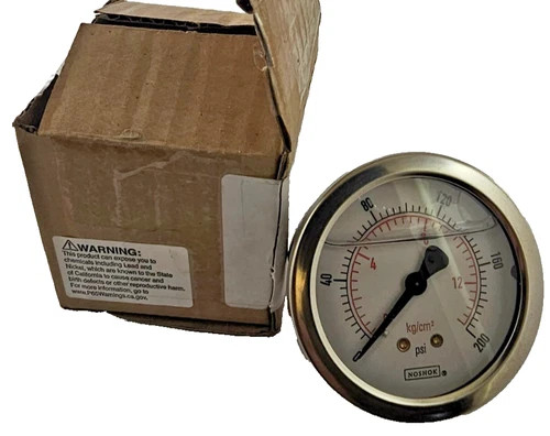 Noshok 25-500 Liquid Filled Pressure Gauge, 0-200 PSI, 2.5" Dial, 1/4" NPT Bottom Connection — product image 5 of 5