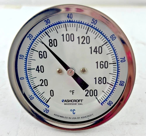 Ashcroft 3 Inch Bimetal Thermometer, 0-200°F, 2.5 Inch Stem