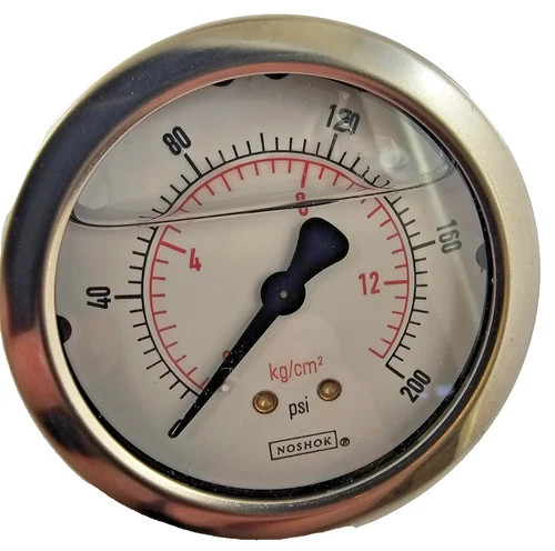 Noshok 25-500 Liquid Filled Pressure Gauge, 0-200 PSI, 2.5" Dial, 1/4" NPT Bottom Connection — primary product image