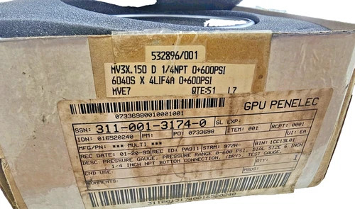 Tel-Tru MV3X Industrial Pressure Gauge 0-600 PSI Stainless Steel — product image 4 of 5