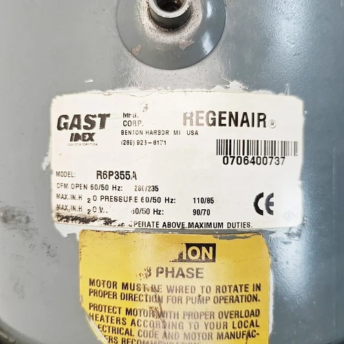 Gast Regenair R6P355A Regenerative Blower 5.5 HP 3500 RPM — product image 5 of 7