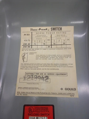 ITE Vacu-Break JN323 Fusible Safety Switch, 100A, 240V, NEMA 1 — product image 2 of 8