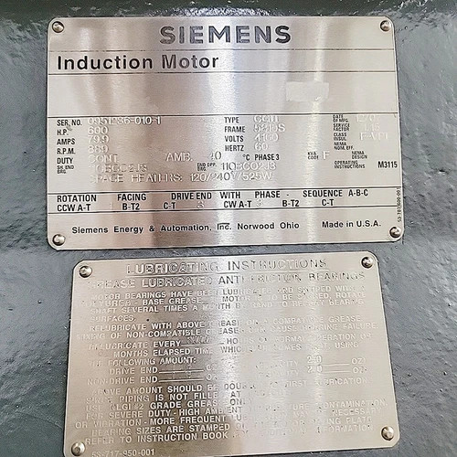 Siemens CGII 600 HP Induction Motor 889 RPM 4160 Volts — product image 9 of 10