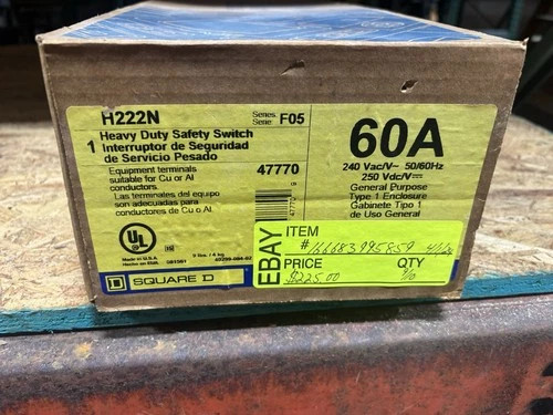Square D H222N Heavy Duty Safety Switch 60A 2P 240V Series F05 NEMA 1 — primary product image
