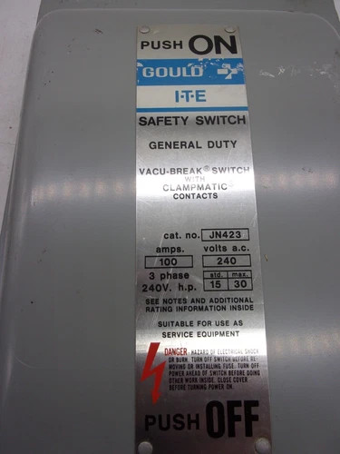 Gould ITE Vacu-Break JN423 Fusible Safety Switch, 3P, 100A, 240V, NEMA 1 — product image 2 of 9