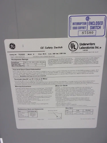 General Electric TG3222 General Duty Safety Switch, 60A, 240V, 2-Pole, Fusible, NEMA 1 — product image 6 of 8