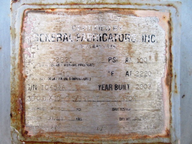 General Fabricators 30" OD x 10' S/S Test Separator — product image 2 of 10