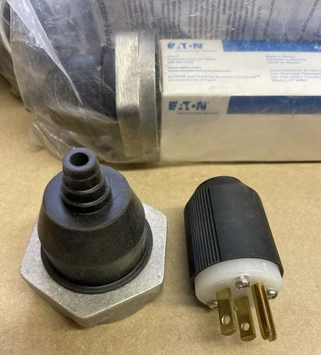 Lot of 5 Eaton Crouse-Hinds NRL80-1 Liquidtight Cord Connectors with Arrow Hart 5266N Waterproof Male Plugs 15A 125V — primary product image