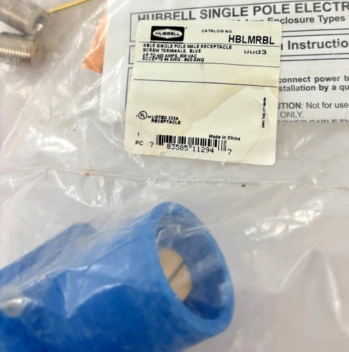 Hubbell HBLMRBL Single Pole Male Receptacle, Blue — product image 2 of 4
