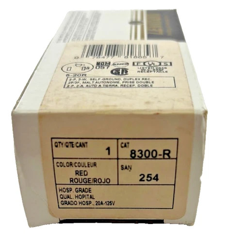Leviton 8300-R 20A 125V Red Hospital Grade Duplex Receptacle — primary product image