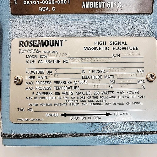 Rosemount 8703THA060S1 6-Inch High Signal Magnetic Flowtube — product image 4 of 5