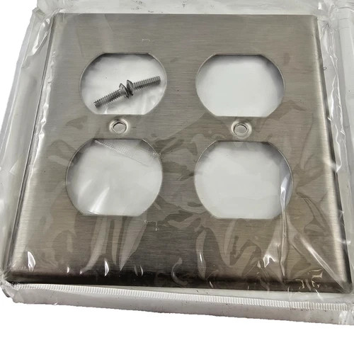 Leviton 84016 2-Gang Duplex Receptacle Wallplate, Stainless Steel