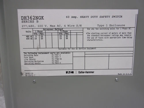 Eaton DH362NGK Heavy Duty Safety Switch 60A 600V — product image 6 of 9