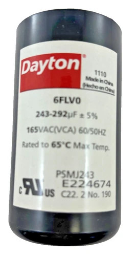 Dayton 6FLV0 Motor Start Capacitor 243-292MFD 165VAC Round — product image 3 of 5