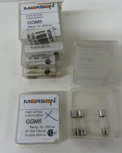 Lot of 28 Mersen GGM5 Fast-Acting Fuses 5A 125VAC/DC Glass Body — primary product image
