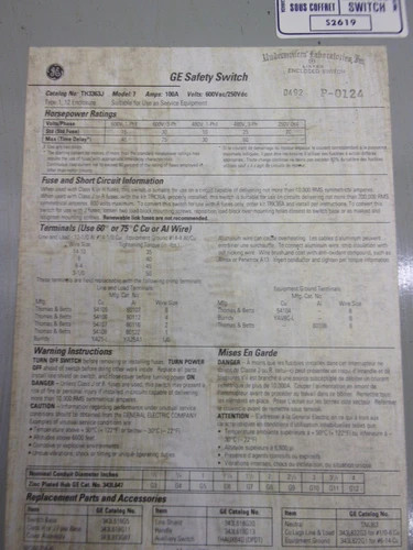 General Electric Heavy Duty Safety Switch TH3363J, 100A, 600V, 3-Pole, Fusible, NEMA 12 — product image 2 of 8