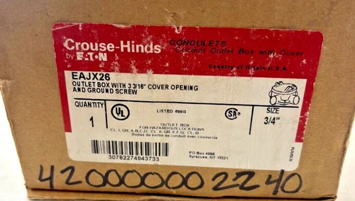 Crouse-Hinds EAJX26 Condulet Outlet Box with 3-3/16" Cover Opening and Ground Screw