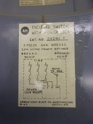 Arrow Hart 24291 Fusible Safety Switch, 3-Pole, 60A, 600V, NEMA 1 Indoor — product image 3 of 9