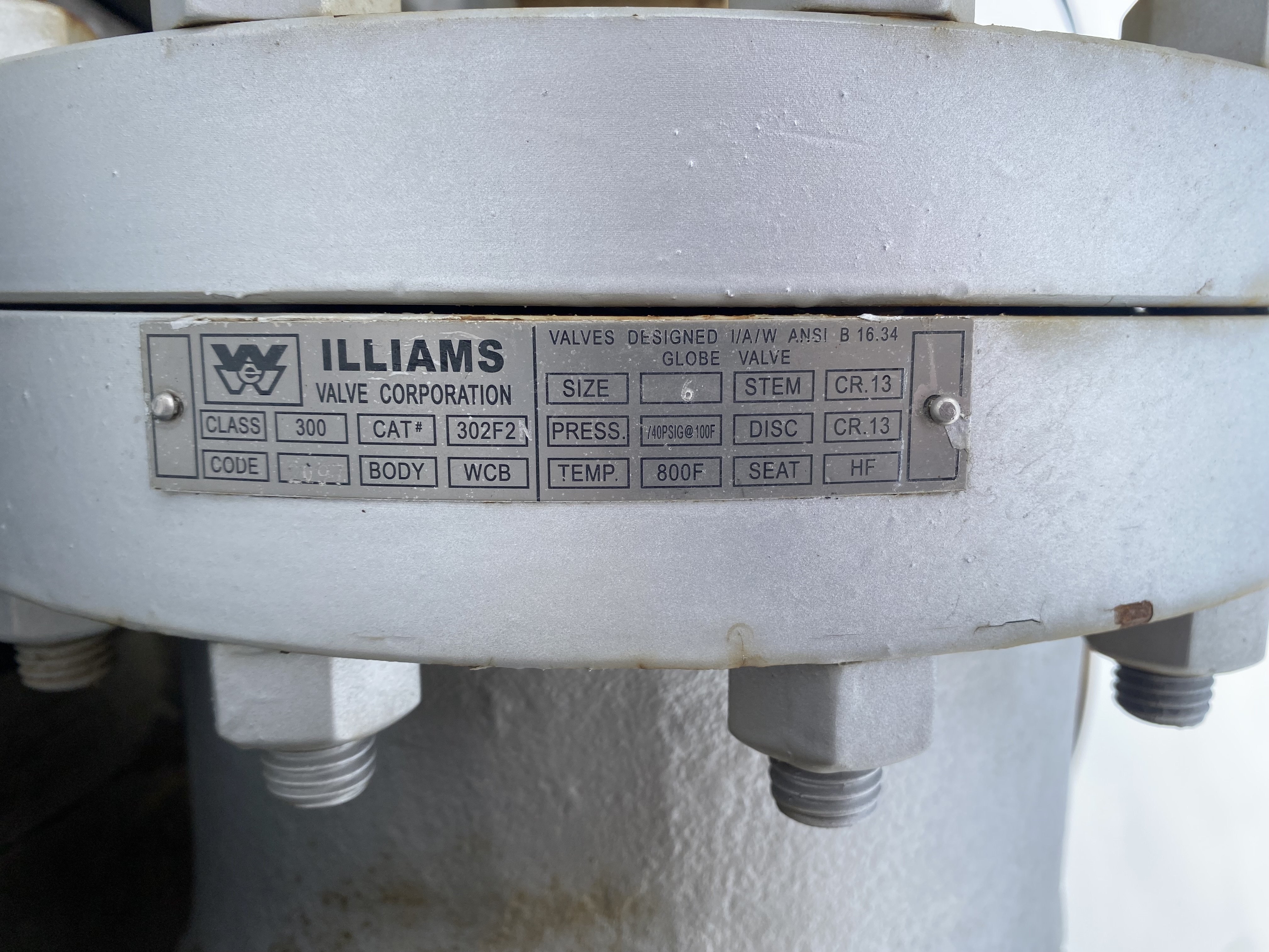 Williams Valve Corporation 6 Inch Class 300 Globe Valve — product image 2 of 3