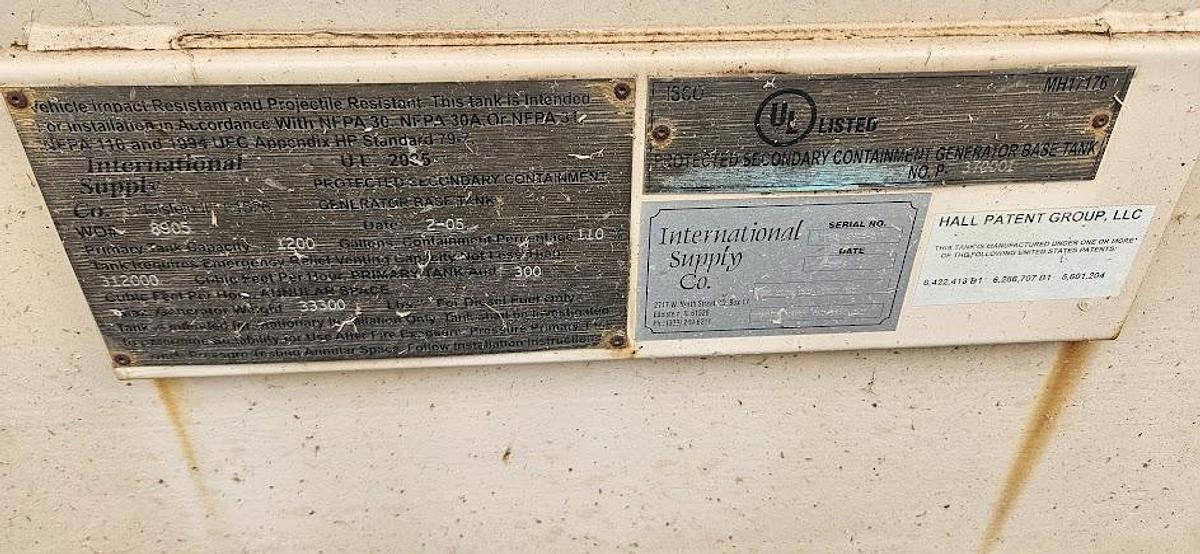 International Supply Co. 1200 Gallon Secondary Containment Generator Base Tank Enclosure — product image 2 of 4