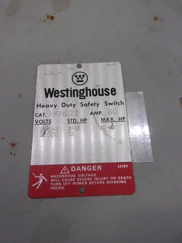 Westinghouse HFN222 Heavy Duty Safety Switch, 60A, 240V, 2-Pole, Fusible, NEMA 1 — product image 2 of 8